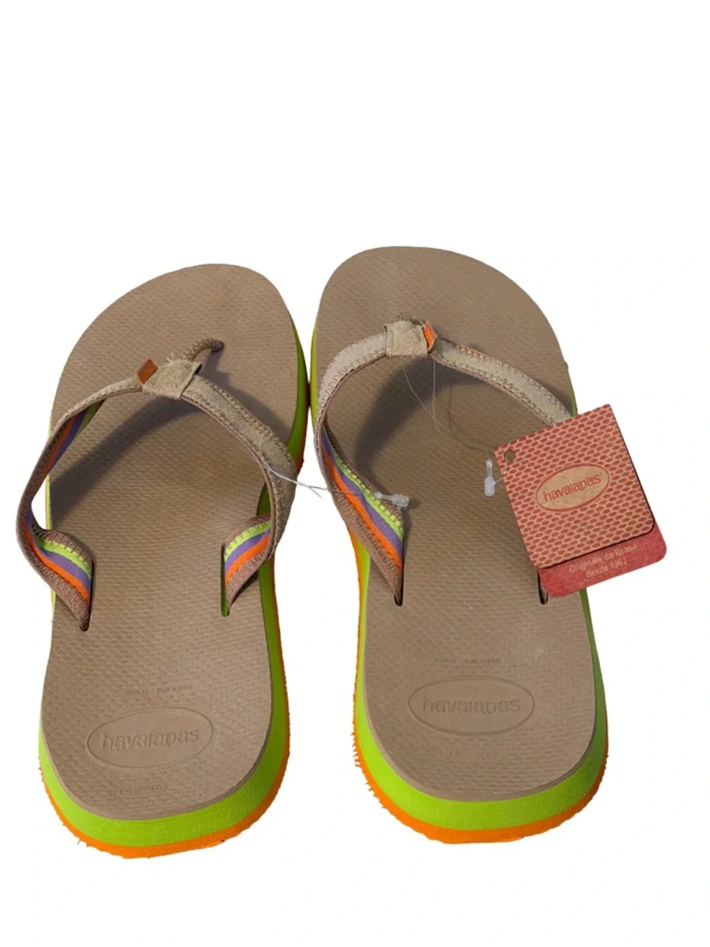 NWT Havaianas Urban Fusion II Sandals / Flip Flops Men's Size 13, NWT, Tan/🍊/Mul